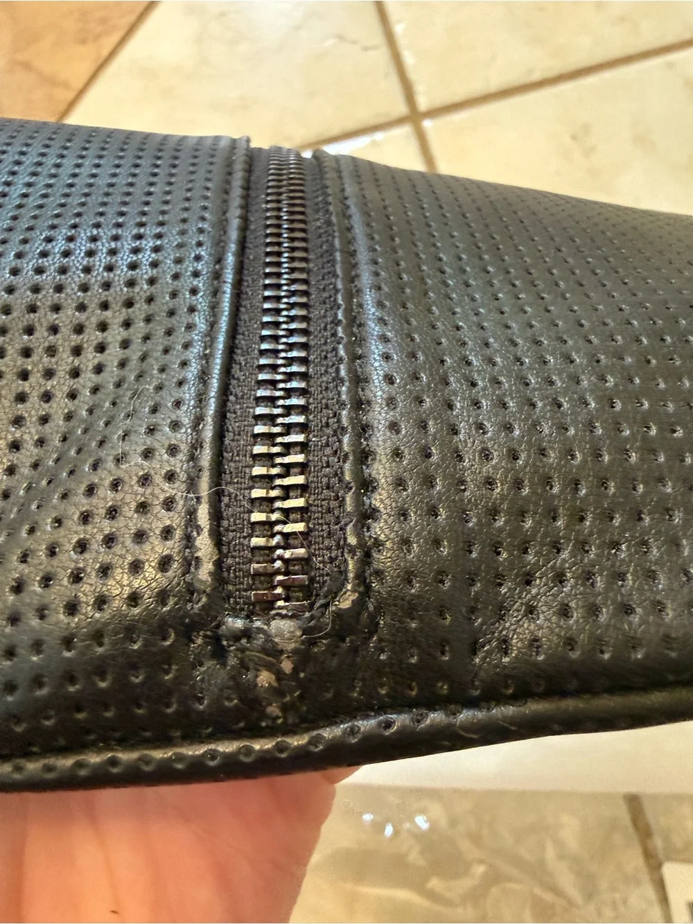 Neiman Marcus Designer Black Perforated Leather Zip Clutch